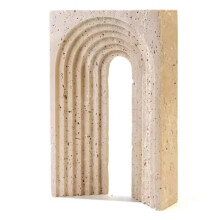 Luxury Natural Marble Yellow Travertine Geometric Arch Bookend for Bedroom and Living Room Desktop Book Stand Ornament