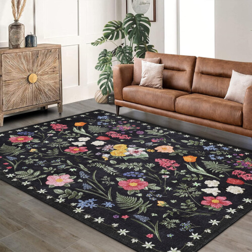 Χαλί Floral5x7Area, Πλενόμενο στο πλυντήριο, Μαλακό, Μπόχο, Αντιολισθητικό, Χαλί 1