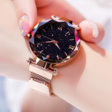 (Rose Gold) Starry Sky Dial Women's Watch Adjustable Mesh Band Quartz Alloy Case HOT NEW