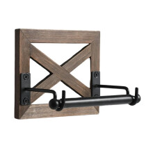 Portarrollos de Papel Higiénico de Estilo Rústico Galvanizado de Madera Marrón Cálida para Pared, Ideal para Decoración de Baño.