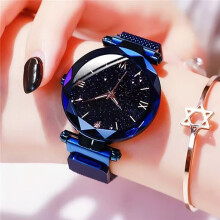 (Blue) Starry Sky Dial Women's Watch Adjustable Mesh Band Quartz Alloy Case HOT