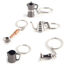 5PCS Barista Coffee Tamper Keychain Espresso Portafilter Moka Pitcher Keyring Portable Coffee Accessories Gift