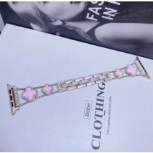 (Starlight+Pink, Versa3) For Fitbit Versa 2/3/4 Diamond Inlaid Four-Leaf Clover Metal Watch Strap HOT