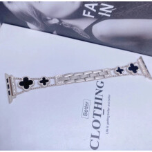 (Starlight color+black, Versa3) HOT For Fitbit Versa 2/3/4 Diamond Inlaid Four-Leaf Clover Metal Watch Strap