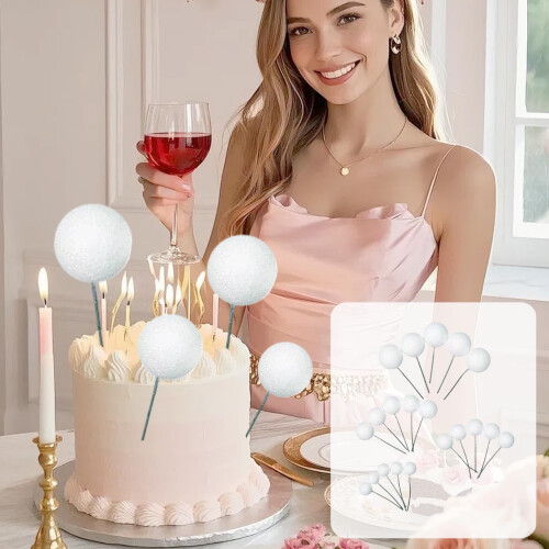 White Glitter Foam Balls Cake Decorations 20 Pieces 2