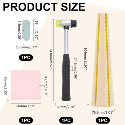 Bracelet Mandrel Set with Mallet, Polishing Cloth, and Sizer 1