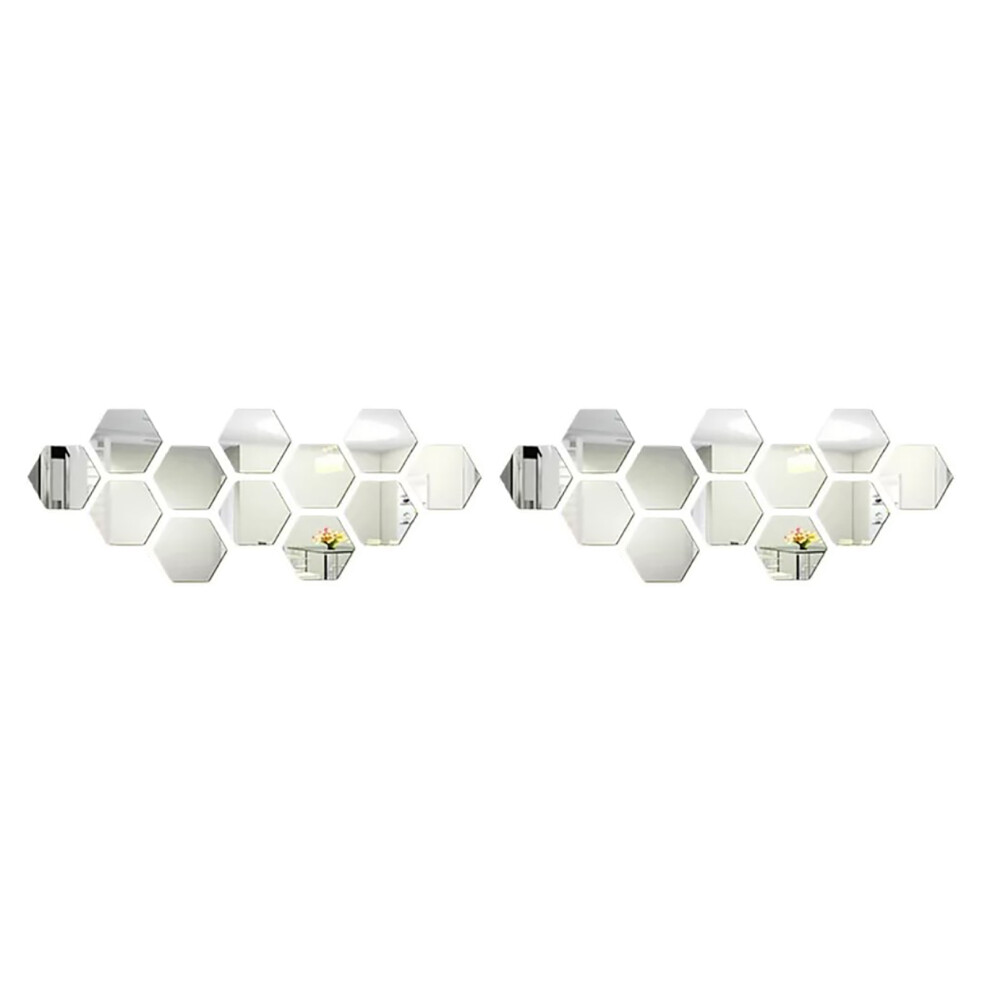 24Pcs Hexagon Acrylic Mirror Wall Stickers, 10X8.5x5cm, Home Decor 5061389527170