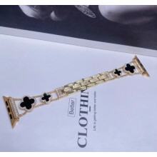 (Gold+Black, Versa2) Diamond Inlaid Four-Leaf Clover Metal Watch Strap For Fitbit Versa 2/3/4 NEW