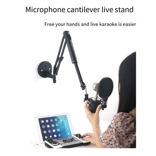 Adjustable Bracket Wall Mounted Microphone Support Fixed Base Punching Holes Universal Microphone and Light Holder