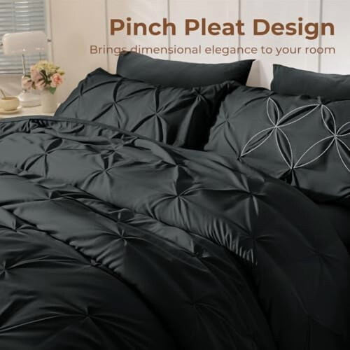 7-Piece Queen Comforter Set with Pintuck Design – Includes Comforter, Sheets, Pillowcases & Shams, Black 2