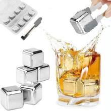 Edelstahl Kühlsteine für Whisky, 8er mit Zange