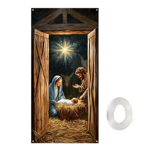 Kerststal deurgordijn 71x35 inch 1