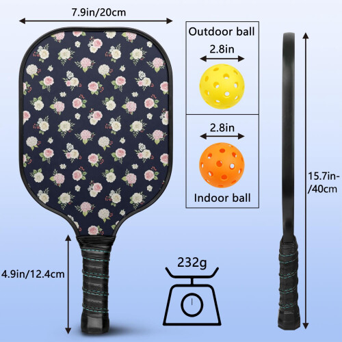 Σετ κουπιών Pickleball από fiberglass με λουλούδια και 2 μπάλες και τσάντα – Συμβατό με 2