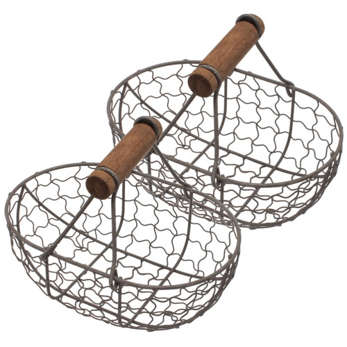2 Metal Wire Egg/Fruit Baskets w/ Handle - Portable Picnic/Bread Storage (Black) 1