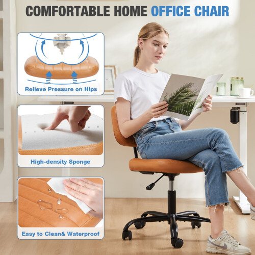 Chaise de bureau d'intérieur à dossier bas et hauteur réglable, marron 2