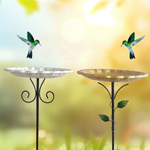 Retro Bird Bath Freestanding Bird Baths for Outdoors Bird Bath Bowl Spa Birdfeeder with Metal Stake Stand Gold