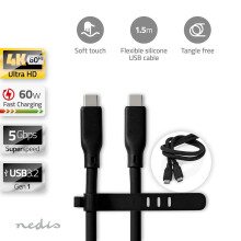 USB-Kabel | USB 3.2 Gen 1 | USB-C Male | USB-C Male | 60W | 8K@30Hz | 5Gbps | Vernickelt | 1,50m | Rund | Silikon | Schwarz | Box