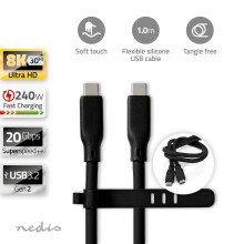 USB-Kabel | USB 3.2 Gen 2 | USB-C Hane | USB-C Hane | 240 W | 8K@30Hz | 20 Gbps | Nickelplaterad | 1,00 m | Rund | Silikon | Vit | Låda