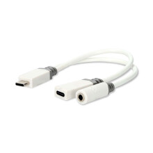 USB-C Sovitin | USB 2.0 | USB-C Uros | USB-C Naaras / 3.5 mm naaras | 0.10 m | Pyöreä | Kullattu | PVC | Valkoinen | Laatikko