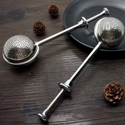 Udtrækkelig tekugle-infuser i rustfrit stål, bladseparator, køkkentilbehør (sølv) 2