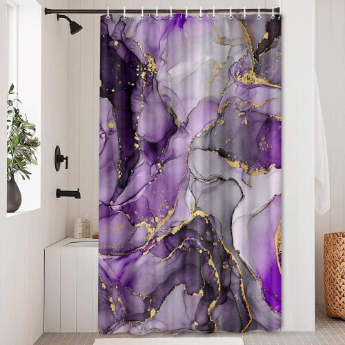 Cortina de chuveiro para banheiro em mármore roxo com ganchos, 72 x 84 polegadas 2