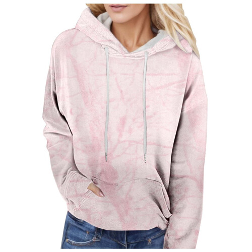 Γυναικείο Φούτερ με Κουκούλα Camo, Στάμπα Maple Leaf, Oversized, Casual, Μακρυμάνικο, Μπλούζα με 1