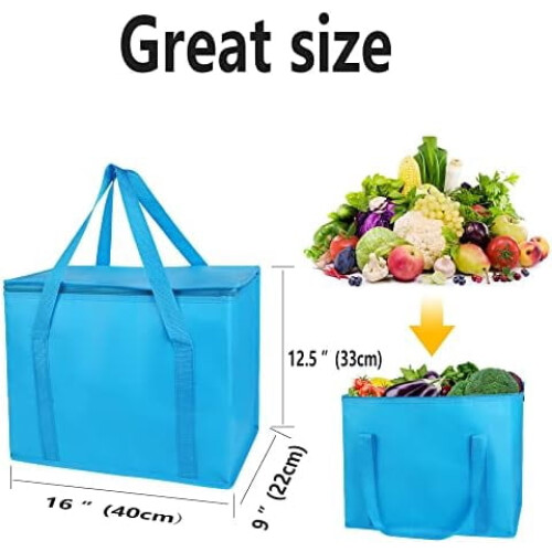 Conjunto de 2 Sacolas Térmicas para Compras, Azuis, Reutilizáveis, com Zíper Resistente e Dobráveis – Compatíveis com Instacart 1