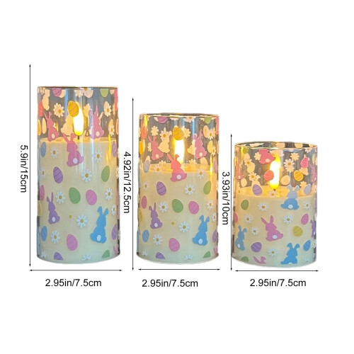 Easter LED Candles with Remote Bunny Egg Design 3 Pcs 2