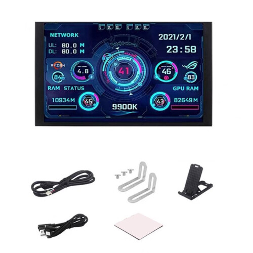 Capa Inteligente para Monitor Secundário Turing de 5,2 Polegadas IPS Type-C para Monitoramento de CPU, GPU e RAM com Interface USB - Preta