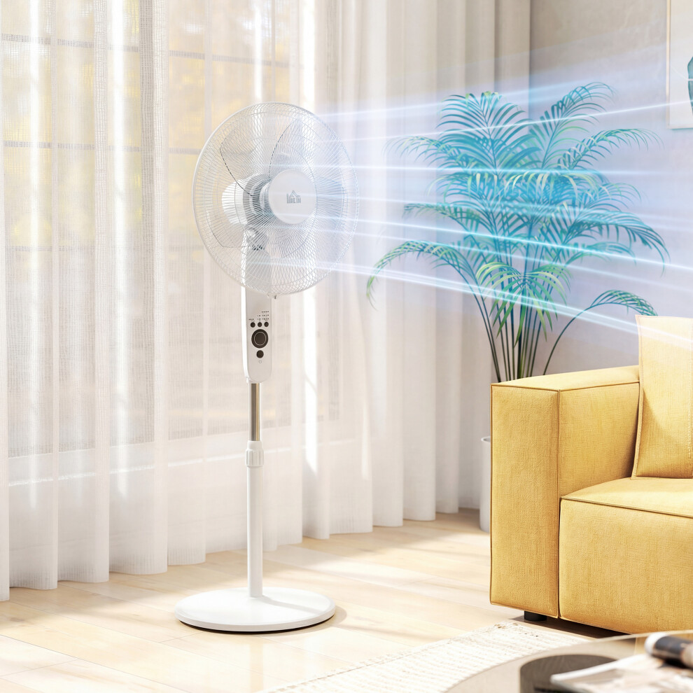 Homcom 124Cm Pedestal Fan With Sleep Mode, Oscillating Standing Fan, White