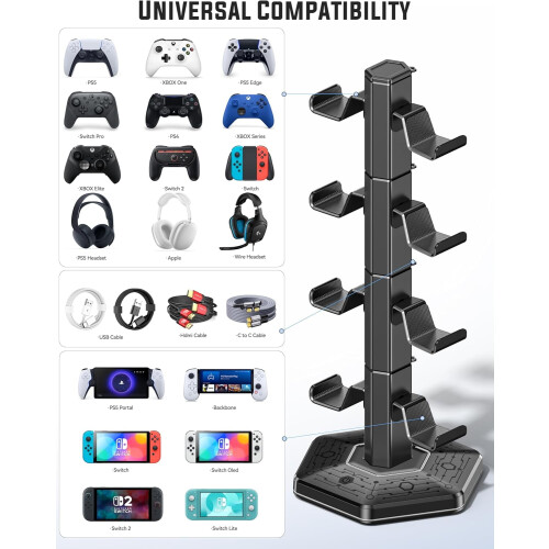 Supporto da gioco RGB per controller, cuffie e telecomando PS5/PS4 – 9 luci, 2 porte USB 3.0, compatibile con PS5/PS4 1