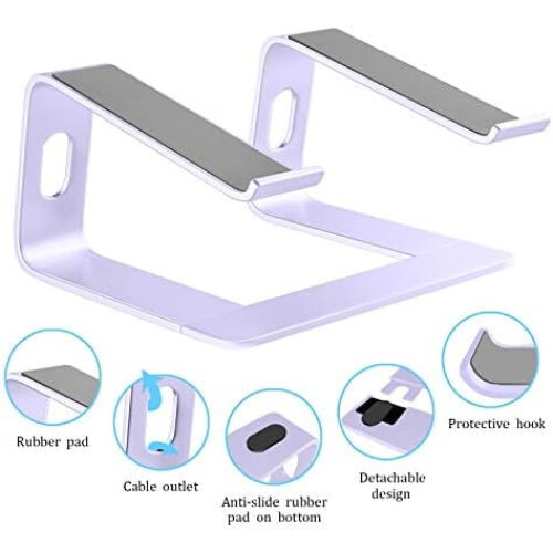 Suporte para laptop em alumínio, compatível com Mac MacBook Air Pro de 10 a 15,6 polegadas, suporte elevador ergonômico (roxo) 2