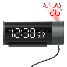 USB Projection Alarm Clock with Double Alarms and Temperature Projection USB Charger for Phone Charging Alarm Clock