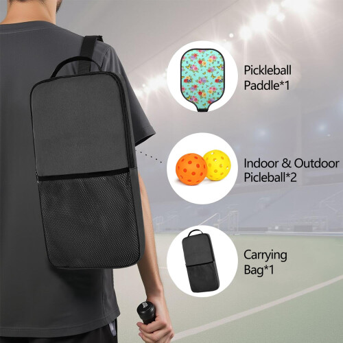 Σετ κουπιών Pickleball από fiberglass με λουλούδια και 2 μπάλες και τσάντα – Συμβατό με 1