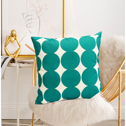 Conjunto de 2 capas de almofada decorativas em linho com estampa de bolinhas pretas, 45x45 cm (18x18 polegadas), compatíveis com almofadas padrão. 1