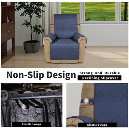 Reversible Water-Resistant Sofa Cover – Dark Blue & Ivory 2
