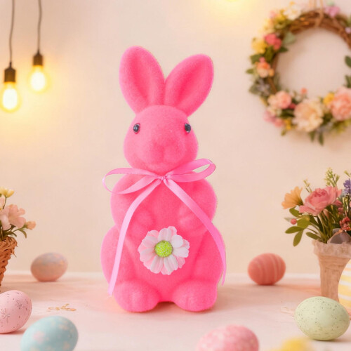 Flocked Easter Rabbit Ornament Pink 7.9 inch 1