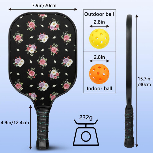 Σετ κουπιών Pickleball με κουπιά από fiberglass σε σχέδια λουλουδιών, 2 μπάλες και τσάντα – 2