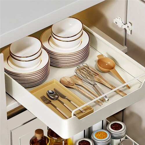 Kitchen Storage Metal Holdetr with Slide Rails Pull-Out Drawer Storage Tray Spice Storage Rack Cabinets Organizer 2