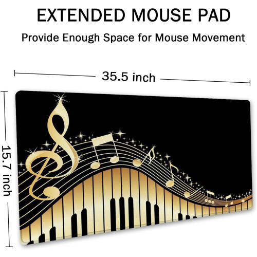 Vintage Mouse Pad για πιάνο, μουσική νότα XXL, 35,5x15,7", αντιολισθητική βάση από καουτσούκ, 2