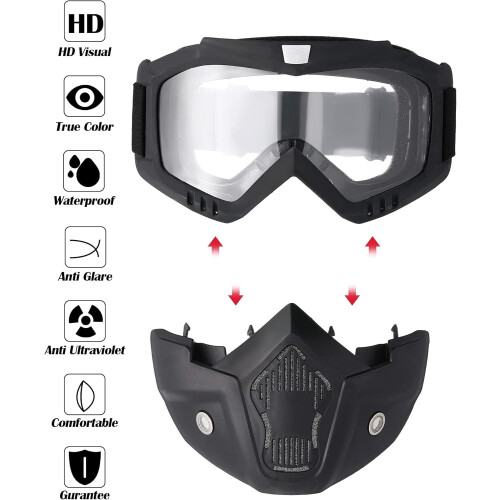 2 pezzi Occhiali da moto per casco con copriviso (grigio, trasparente) 1