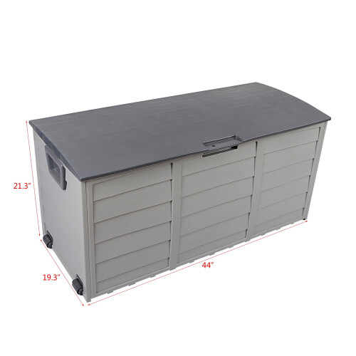 Resin Deck Storage Box Gray 75 Gallon Waterproof on Wheels 2