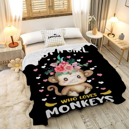 Ελαφριά κουβέρτα από φανέλα από φλις σε στυλ Monkey-Love – 50"x40", Cozy Home Decor, δώρο για 2