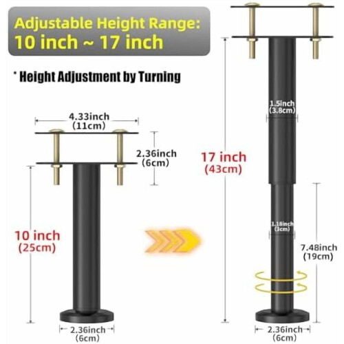Adjustable Bed Support Legs Metal 2 pcs 10-17 inch 1