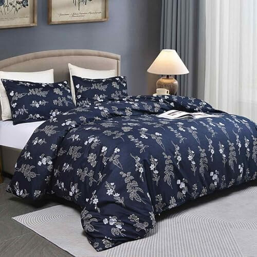 Navy Geometric Tufted Duvet Cover Set Queen 3pcs 1