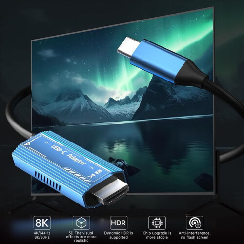 8K 60Hz USB C (Compatible with Thunderbolt3/4) to -Compatible Adapter Cable Full Function Data Cable, 1.8m 1
