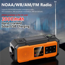 Solarbetriebenes Handkurbel-Notfallradio mit -Taschenlampe, SOS-Kompass, Tragbarem NOAA/WB/AM/FM-Radio für Outdoor-Camping und