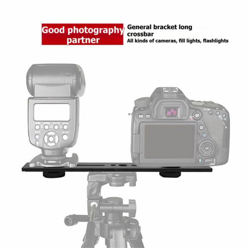 Dual Camera Mount Tripod Bracket Camera Flash Brackets Extension Bar with 1/4" Screw for Camera Light 1