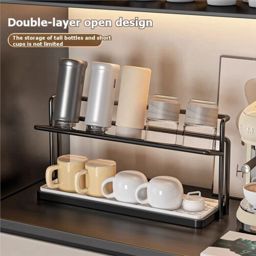Cup Holder, Storage Rack,Dining Table, Countertop, Glass Cup, Tea Cup, Coffee Cup, Double-Layer Drain Tray Holder 2