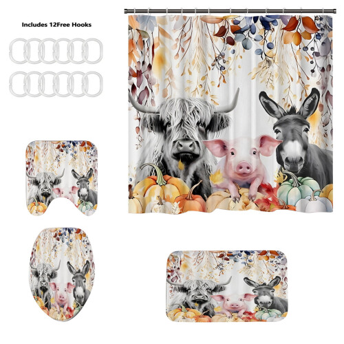 Duschvorhang-Set „Bull Head“ aus Polyester, 4-teilig 1